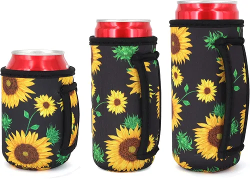 Vista 26 de 3 Pack de fundas aisladas reutilizables de neopreno con asa para soda, bebida energética, refresco, cerveza, seltzer duro, fundas para latas de 12