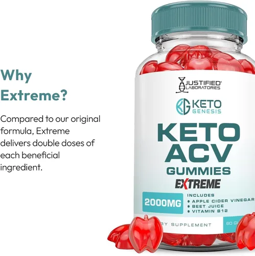 Vista 5 de Justified Laboratories Keto Genesis Keto ACV Gummies Extreme (2000 mg) - 60 unidades - Formuladas con vinagre de sidra de manzana, folato y vitamina