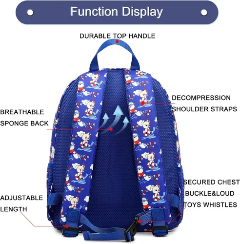 Vista 5 de BUG Mochila para niños pequeños para niñas y niños, Oso azul, Mochilas de mochila