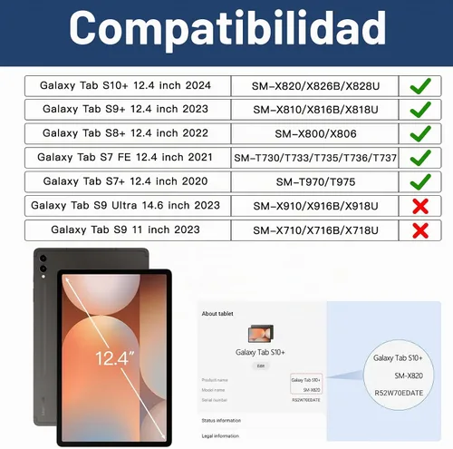 Vista 2 de BRAECN - Funda para Galaxy Tab S10 Plus, S9 Plus, S9 FE+, S8 Plus, S7 Plus, S7 FE 12.4 inch Shockproof Heavy Duty Full Body Protective Cover with