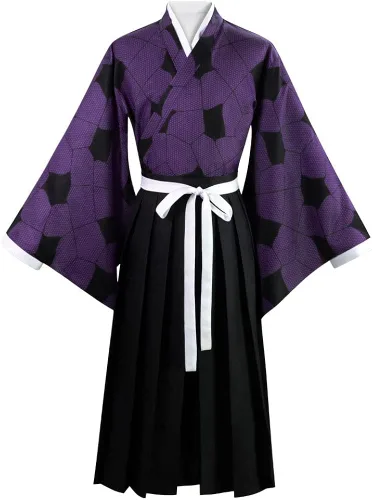 Vista 2 de Mroirdcly Disfraz de anime Demon Kokushibou para cosplay, color morado, negro, kimono, uniforme de Halloween