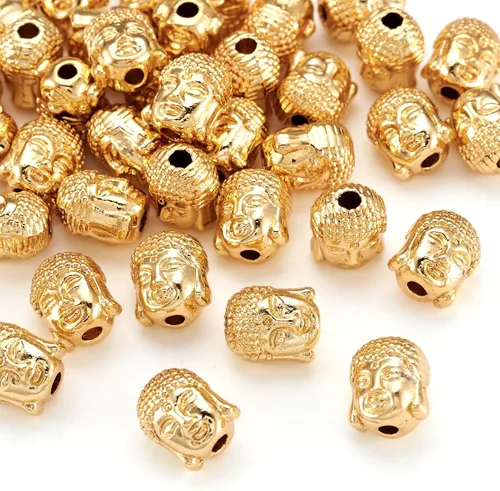 Vista 12 de Craftdady 50 cuentas redondas planas chapadas en oro de 18 quilates de latón galvanizado de 0.394 pulgadas para hacer joyas agujero: 0.059 pulgadas