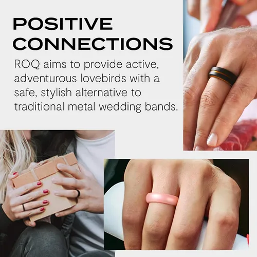 Vista 6 de ROQ - Anillo de boda y compromiso de goma de silicona para hombre, de ajuste cómodo, transpirable, borde biselado o dúo, paquete surtido, variedad