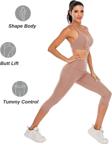 Vista 5 de Steppe - Leggings tipo capri para mujer, diseño de tiro alto que se sienten como segunda piel, con bolsillos, para yoga y entrenamiento