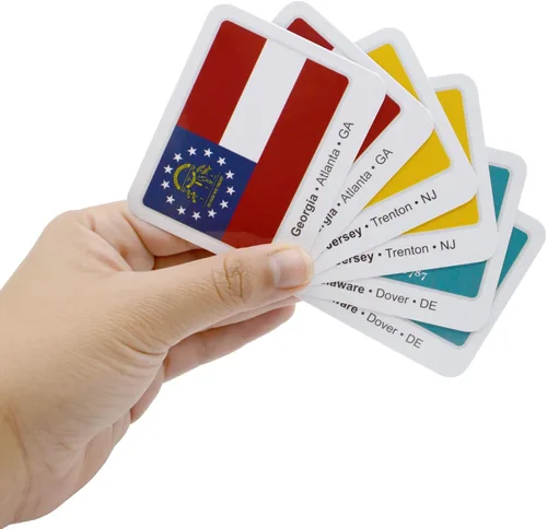Vista 3 de Menique Juego de Memoria de Banderas de Estados de EE. UU. – 100 Tarjetas (50 Parejas) – Aprende Banderas de Estados, Capitales y Abreviaturas