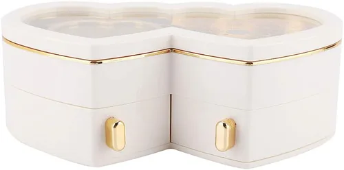 Vista 4 de Joyero de doble corazón, bailarina, caja de música musical para niñas pequeñas (blanco)
