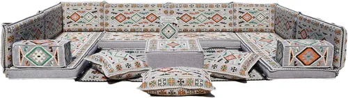 Vista 54 de arabicsofa Sofá en forma de U de estilo árabe para el suelo – Juego de Majlis hecho a mano – Sofá de estilo bohemio