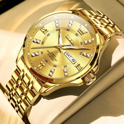 Vista 40 de OLEVS - Relojes de diamantes para hombres, relojes de vestir a prueba de agua, relojes analógicos de cuarzo de lujo con calendario de fecha y correa