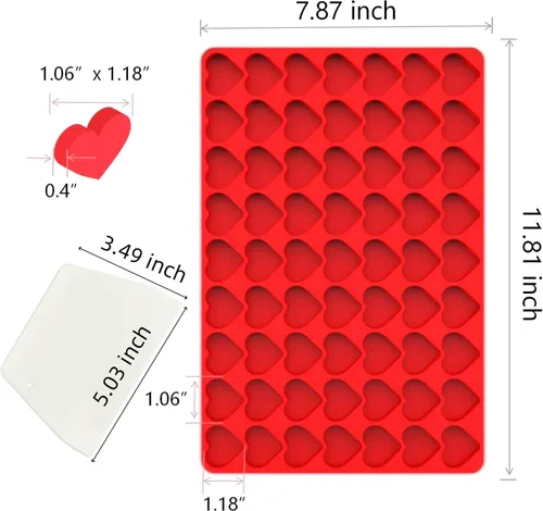 Vista 6 de Moldes de silicona con forma de corazón para gomitas, dulces, chocolate, pequeños moldes caseros con raspador (1 unidad de corazón)
