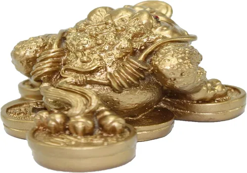 Vista 4 de Moneda de la fortuna de tres patas, oro mate, sapo, rana, Chan Chu Feng Shui, encanto chino de la prosperidad, idea de regalo para escritorio