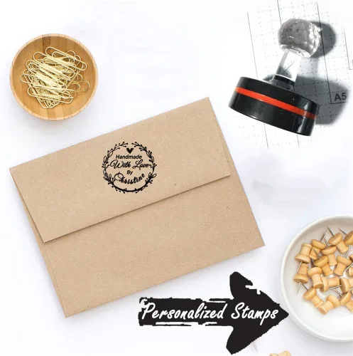 Vista 6 de Sello de negocios de boda personalizado personalizado 1.654 in redondo hecho a mano con amor por nombre diseño familiar monograma firma DIY tarjeta