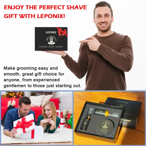Vista 4 de Kit de afeitado para hombres, el kit esencial incluye crema de afeitar de sándalo, loción para después del afeitado para hombres y aceite para antes