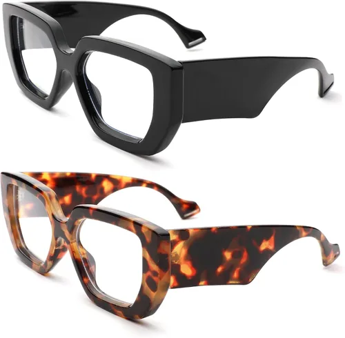 Vista 15 de Hycredi Gafas de luz azul de marco grueso para mujeres y hombres, anteojos cuadrados de gran tamaño para juegos de computadora con lente transparente
