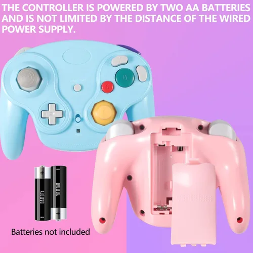 Vista 6 de Dliaonew 24G Wireless Gamecube Controller Classic Gamecube Wii Controller with Receiver Adapter for Wii Gamecube NGC Pink and Blue