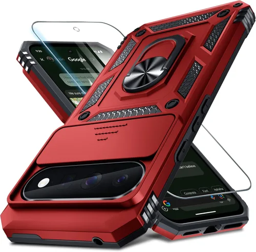 Vista 38 de Funda Janmitta Compatible con Google Pixel 9/9 Pro con cubierta deslizante para lente de cámara incorporada + protector de pantalla + soporte