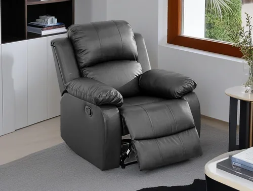 Vista 11 de Sofá reclinable manual moderno, sofá reclinable de cuero de 3 plazas, sofá reclinable de sala de estar, sofá con portavasos y mesa abatible