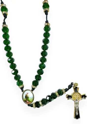 Vista 2 de San Jude y Nuestra Señora de Guadalupe Medalla Virgen Cuentas de Cristal Negro Rosario Collar Católico Regalo Religioso Virgen San Judas Rosario