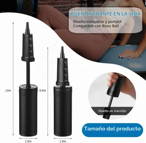 Vista 6 de Bomba de bola de ejercicio compatible con Bosu Balance Trainer, bomba de aire de mano para pelota de ejercicio, bomba de mano portátil