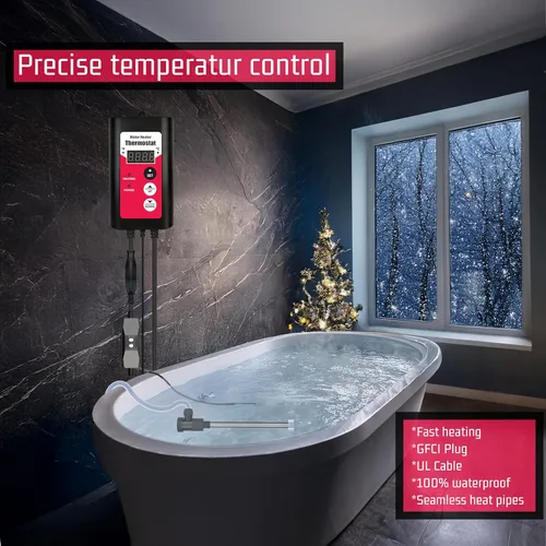 Vista 5 de Calentador de agua de inmersión de 1800 W, portátil, eléctrico, bañera de hidromasaje y piscina, calentador de agua totalmente sumergible