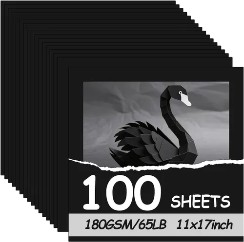 Vista 9 de OcePor 100 hojas de cartulina negra de 11" x 17", 65lb/180gsm Cartulina negra, papel de cartulina gruesa, papel de cartulina pesado para impresora