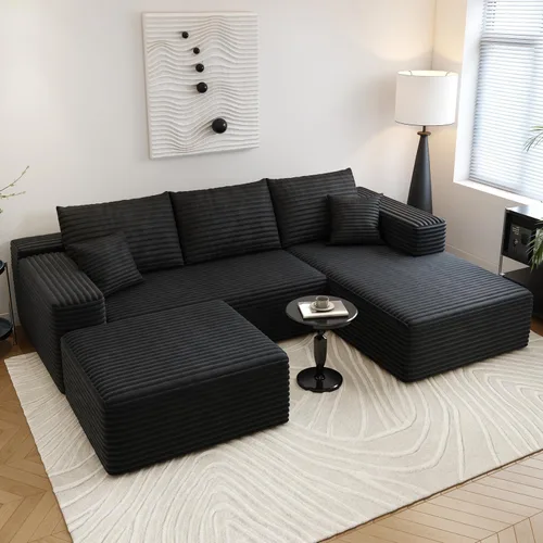 Vista 26 de Sofá seccional modular Cloud de 107.5 pulgadas con chaise en forma de L, sofás tapizados modernos minimalistas para sala de estar y dormitorio, sofá