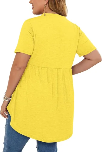 Vista 3 de PLOKNRD Blusas holgadas para mujer, de manga corta, cuello en V, con botones, holgadas, para mujer