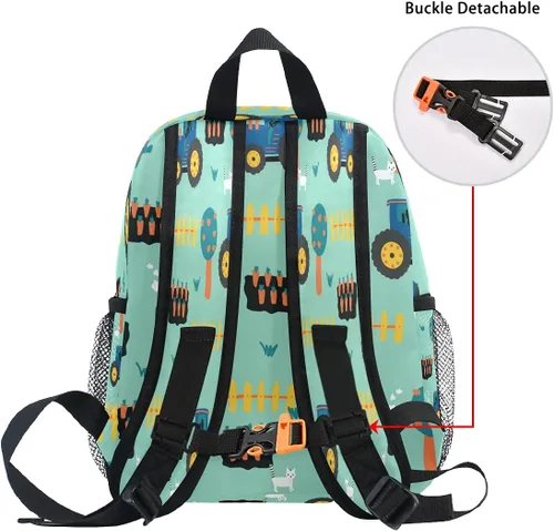 Vista 6 de Tractors - Mochila sin costuras para niños pequeños, mochila escolar para niños y niñas, bolsa preescolar para jardín de infantes, Tractores