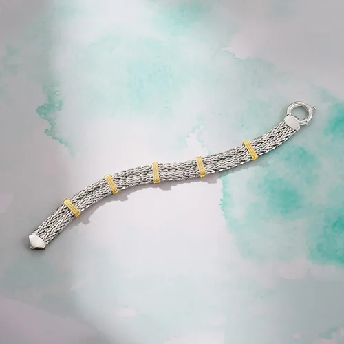 Vista 3 de Ross-Simons Two-Tone Sterling Silver Wheat-Link Bracelet