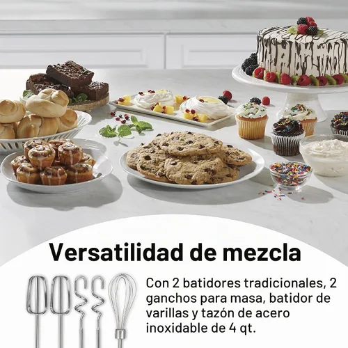 Vista 4 de Hamilton Beach Batidora clásica de pie y mano, 4 cuartos de galón, 6 velocidades con QuickBurst, soporte para tazón, 290 vatios de potencia máxima