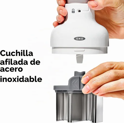 Vista 3 de OXO Good Grips - Picadora de verduras Dices cebollas, pimientos y más, agarre antideslizante suave, hoja de fácil prensa, contenedor atrapa