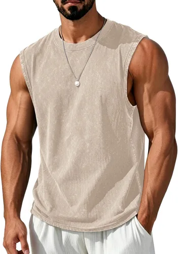 Vista 19 de Camisetas sin mangas para hombre, camisetas sin mangas de algodón de ajuste Negro