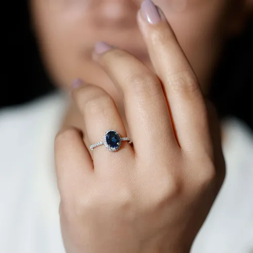 Vista 3 de Anillo de compromiso de topacio azul natural de Londres de 0.236 x 0.315 in, calidad AAA, anillo solitario de diamante de topacio azul, listo