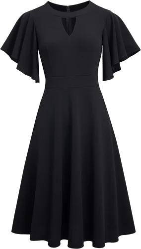 Vista 2 de HOMEYEE Vestido de patinador con cuello en O para mujer A273
