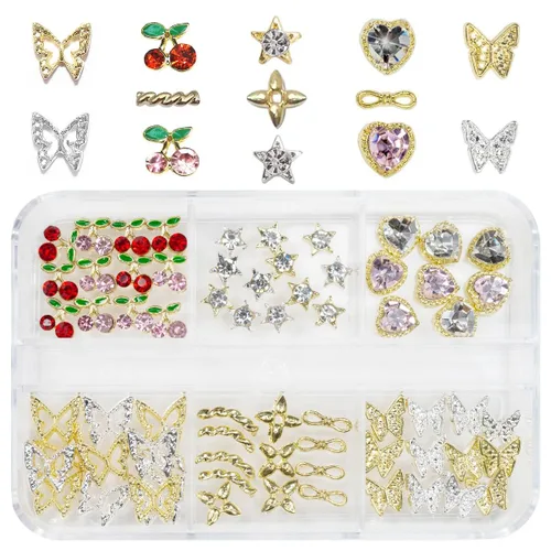 Vista 23 de 24 piezas de piedras brillantes negras para uñas, dijes de uñas de lujo, dijes de corazón negro de jet para uñas, gemas grandes de 3D para uñas