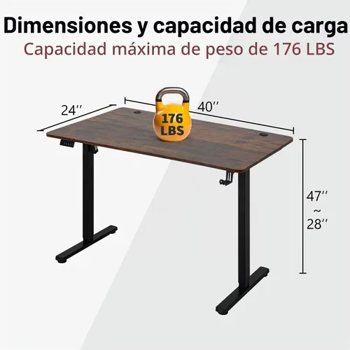 Vista 2 de Escritorio eléctrico de altura ajustable, mesa de estación de trabajo para computadora, escritorio de pie para oficina en casa Marrón