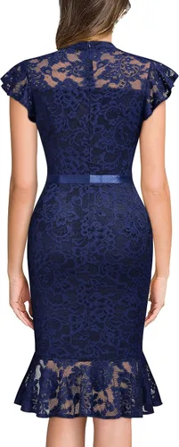 Vista 2 de Miusol Vestido de noche con cuello redondo y encaje floral para mujer