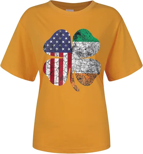 Vista 2 de Blusas transpirables de cuello redondo para mujer, de corte clásico, manga corta, con estampado del día de San Patricio