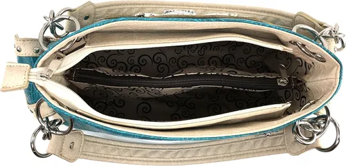 Vista 4 de Justin West - Bolso de mano con bordado floral, color turquesa