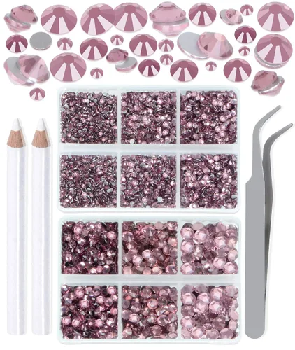 Vista 15 de LPBeads 6000 unidades de diamantes de imitación negros no termofijos, 6 tamaños, cristal redondo, con parte trasera plana, pinzas y bolígrafo