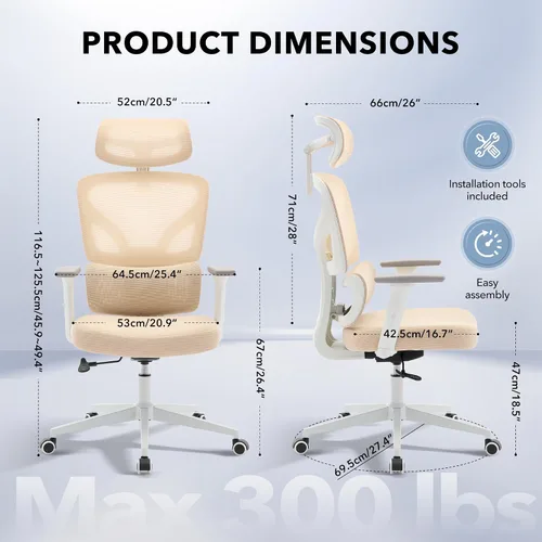 Vista 2 de Silla de oficina ergonómica - Silla de escritorio de malla para el hogar con soporte lumbar ajustable, silla de juegos de computadora con respaldo
