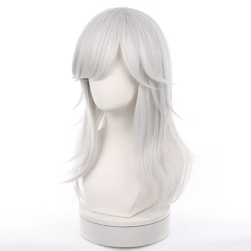 Vista 2 de Genshin Impact Cyno Sumeru - Peluca de pelo sintético largo plateado con gorra de peluca gratis para Comic Con, espectáculo de cosplay, Halloween