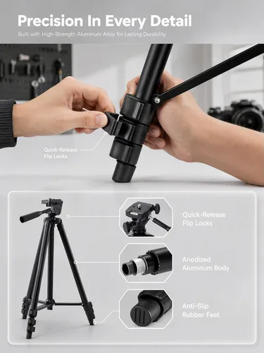 Vista 6 de Trípode de aluminio de 50 pulgadas para teléfono y cámara, soporte de trípode extensible para teléfono celular compatible con iPhone/Android/cámara