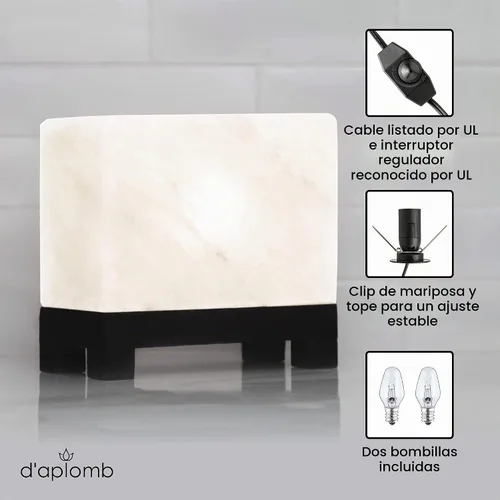 Vista 5 de d'aplomb Lámpara de sal natural del Himalaya 100% auténtica; tallada a mano, moderna y rectangular, sal de roca de cristal blanco rara de la montaña