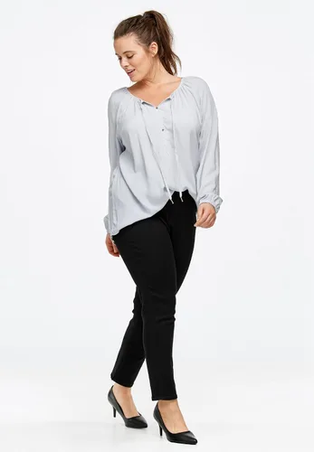 Vista 5 de Ellos Túnica campesina con cuello de corbata en talla grande para mujer