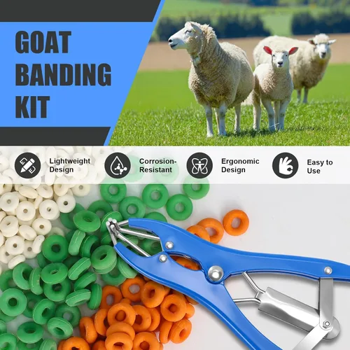 Vista 5 de Kit de Anillado para Cabras, Elastrador de Acero Inoxidable con 200 Piezas de Bandas de Goma de 3 Tamaños y Herramienta Expansora para el Manejo