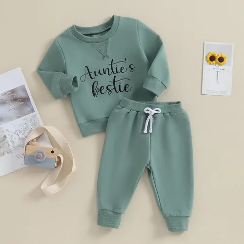 Vista 3 de Ursobutegl Conjunto de sudadera de manga larga con estampado de letras para niña pequeña, conjunto de sudadera de manga larga para otoño e invierno