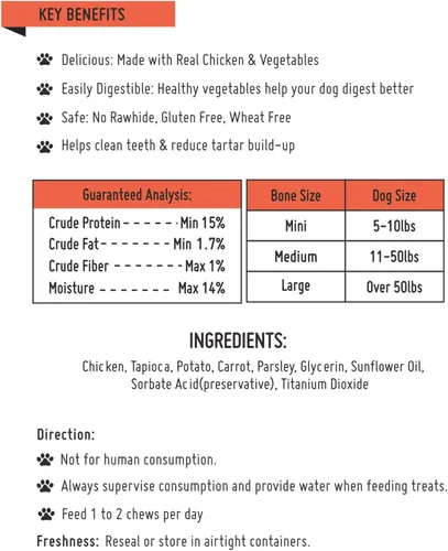 Vista 7 de LuvChew - Huesos de pollo para perro, sin cuero crudo, hecho con pollo real, verduras saludables e ingredientes limitados