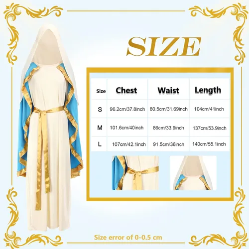 Vista 2 de Jiuguva Adult Virgin Mary Costume and Baby Dolls Biblical Costumes for Women Bible Jesus Costume Easter Saint Costume