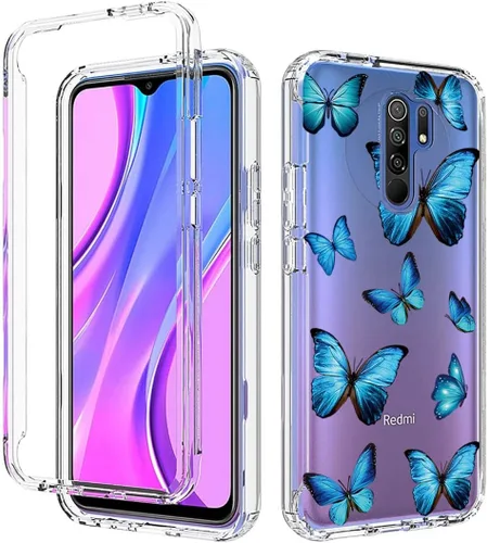 Vista 6 de Funda para Redmi 9 Prime/para Poco M2/para Poco M2 Reloaded M2004J19PI con protector de pantalla de vidrio templado, 360 cuerpo completo a prueba