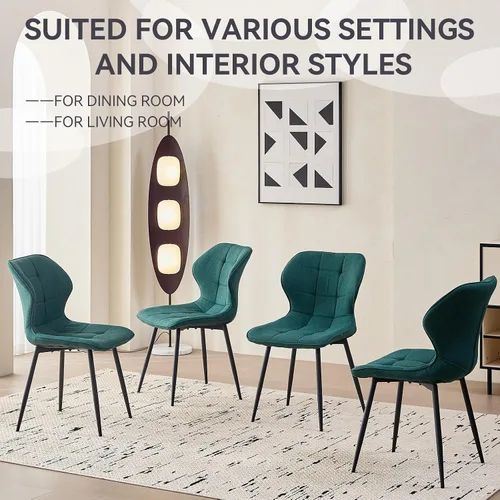 Vista 7 de Juego de 4 sillas de comedor, tela resistente al agua, modernas sillas tapizadas para comedor y cocina con patas de metal, color verde (solo sillas)